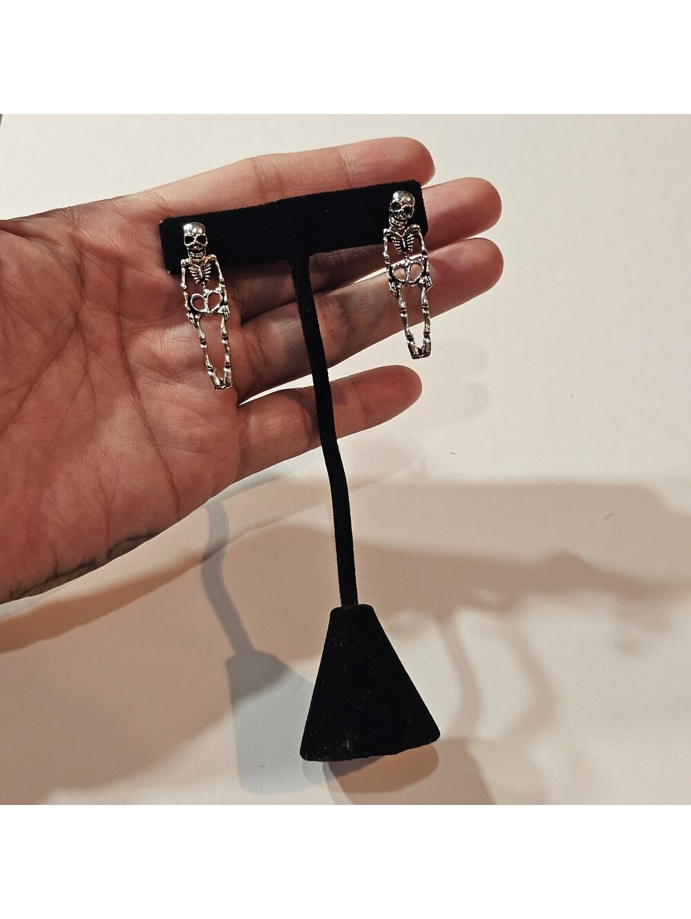 Silver Tone Skull Chain Drop Earrings